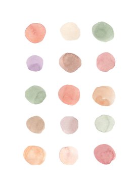 Suluboya elle boyanmış dekoratif desenli noktalar pastel sıcak sonbahar renklerinde. Hassas modern stil soyut Clipart. Modern moda boya dokusu baskı tasarım projesi için mükemmel