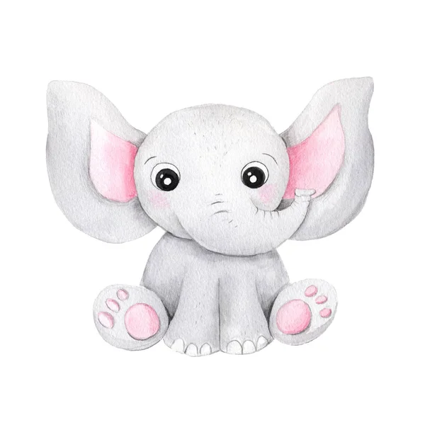 Acuarela Lindo Elefante Dibujos Animados Personaje Animal Aislado Blanco Pintado — Foto de Stock