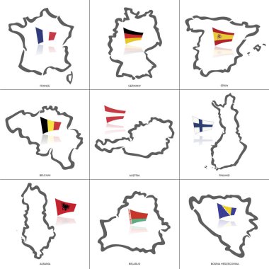 outlines of france, germany, spain, belgium, austria, finland, albania, belarus, bosnia herzegovina clipart
