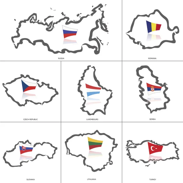 Contornos da Rússia, Romênia, grécia, República Checa, swiss, sérbia, Eslováquia, lituânia, peru — Vetor de Stock