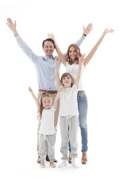 Happy family with raised hands Stock Picture