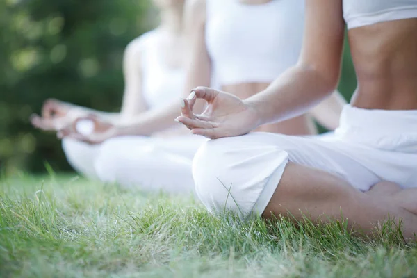 Yoga opleiding in park — Stockfoto