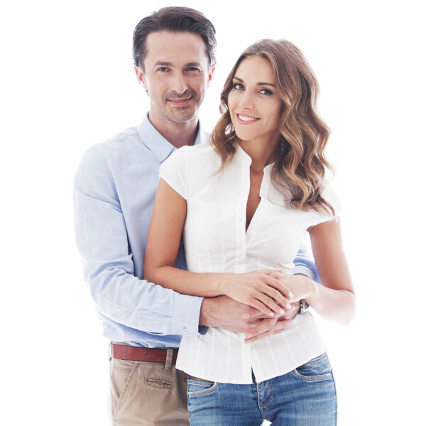 Portrait of happy couple isolated on white background