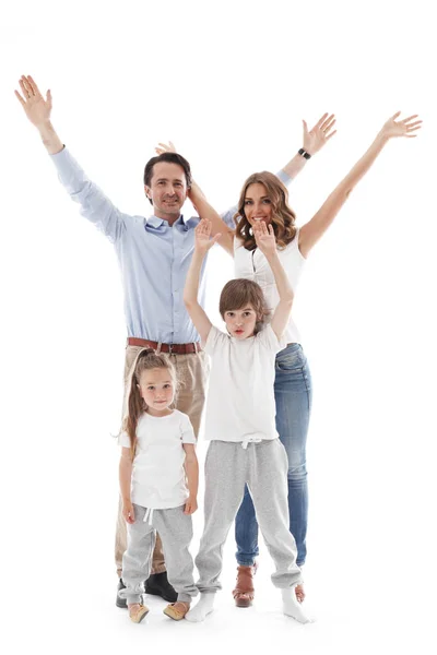 Happy family with raised hands — Stock Photo, Image