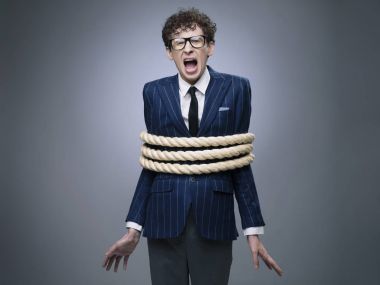 Business man tied up with rope clipart