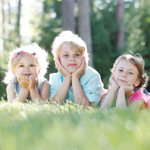 Children laying grass Stock Picture