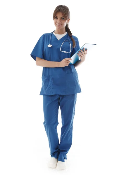 Ung sjuksköterska full längd porträtt — Stockfoto