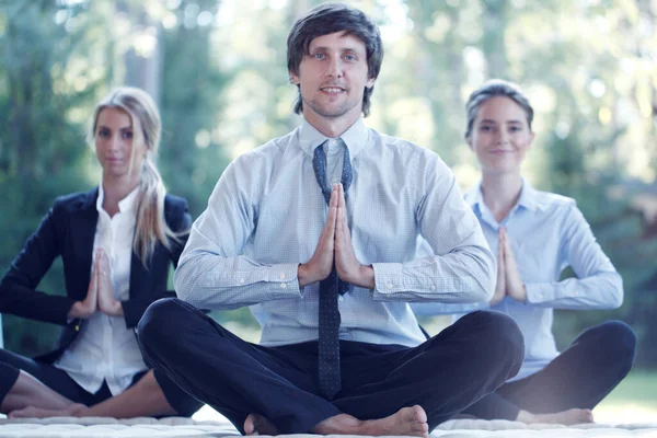Business People Team Practicing Yoga Park — Stock Photo, Image
