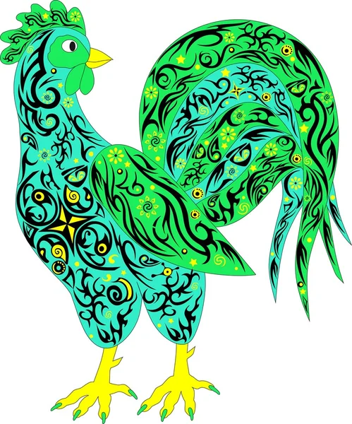 Gallo con cola larga, aves de corral, un vector ilustrativo de pollo — Archivo Imágenes Vectoriales