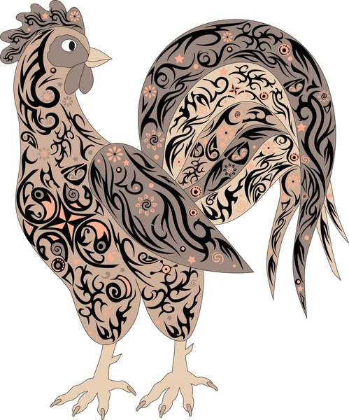 Hahn mit langem Schwanz, Geflügel, eine Vektorillustration des Huhns — Stockvektor