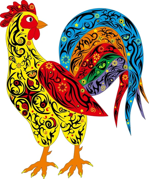 Gallo con cola larga, aves de corral, un vector ilustrativo de pollo — Archivo Imágenes Vectoriales