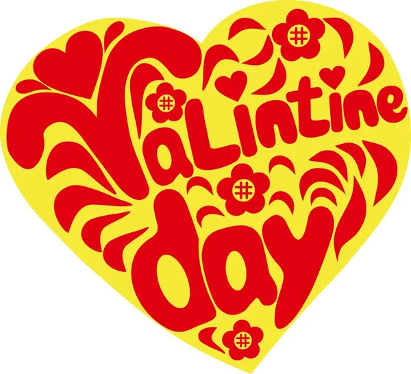 Hart met woorden St. Valentine's Day, een kaart met een felicitatie, — Stockvector