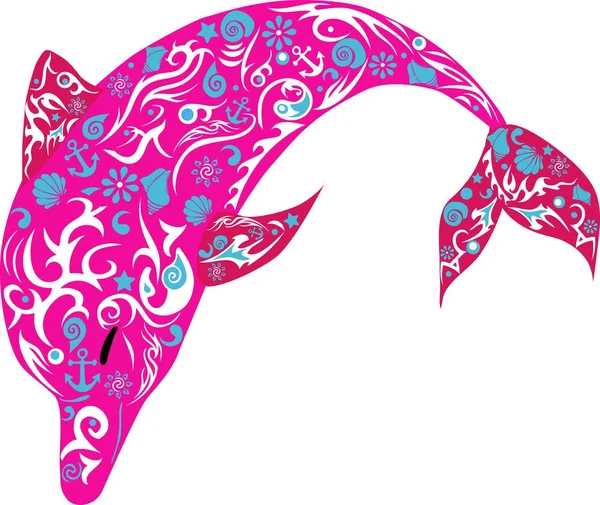Delfino con motivi, un animale marino, il pesce che salta, fauna selvatica, un'illustrazione di mammifero, il disegno di vettore — Vettoriale Stock