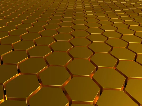 The gold honeycombs, gilded ingots, equal geometrical figures, hexagons put in a row — Stock Photo, Image