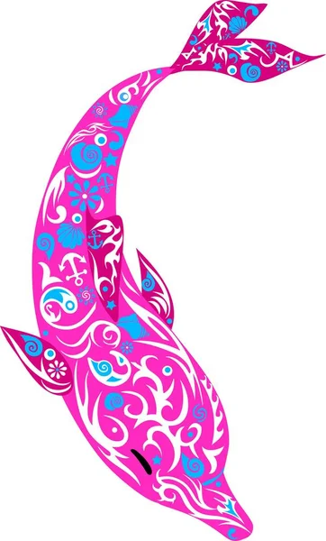Le dauphin au dessin, un mammifère flottant vers le bas, un animal marin, un vecteur — Image vectorielle