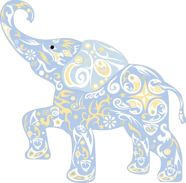 Disegno Piccolo Elefante Ornamento Vettoriale Bambini Cucciolo Mammut Con Fiori — Vettoriale Stock