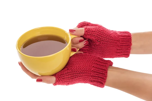 Taza de té en manos femeninas . — Foto de Stock