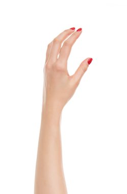 Güzel kadın el holding veya uzanıyor.