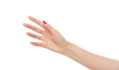 Güzel kadın el holding veya uzanıyor.