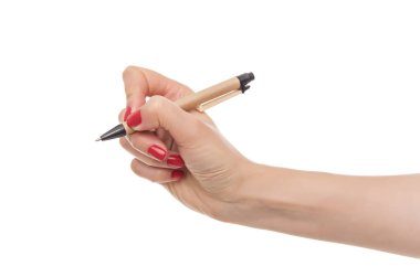 Kadının eli kalem ile.