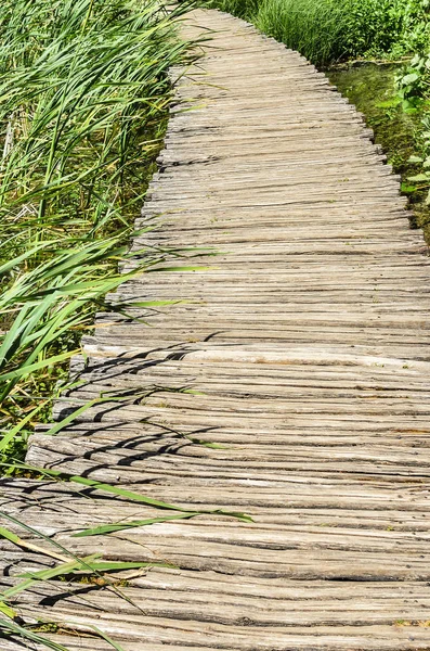 Suyun üzerindeki tahta köprü.