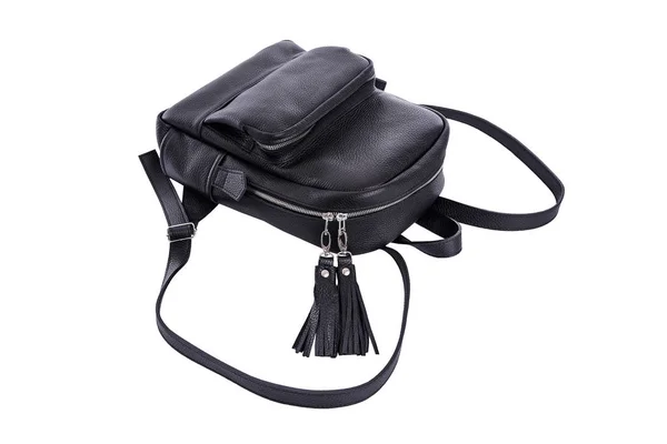 Чорний шкіряний жіночий рюкзак . — стокове фото
