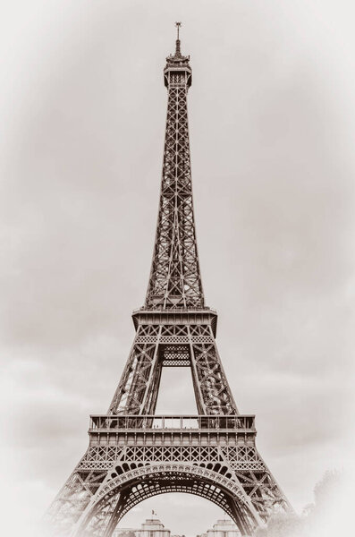 Eiffel Tower vintage old photo. Paris, France.