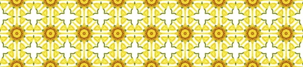 Antique portuguese tiles. Yellow and green Azulejos ceramic. Spanish pottery. Sicily italian majolica. Vintage ethnic background . Mediterranean watercolor seamless wallpaper. Moroccan ornaments