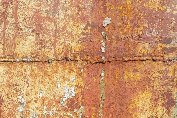 오래 된 페인트의 잔여물 과 함께 녹슬어 가는 철 표면, 페인트칠, 질감 배경 — 스톡 사진