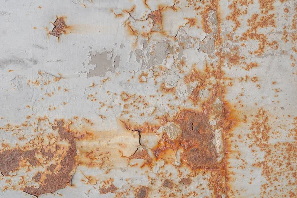 Textura gris, superficie de hierro oxidado con restos de pintura vieja, pintura astillada, fondo — Foto de Stock