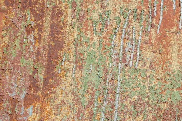 Paslı demir yüzeyi, eski boya kalıntıları, kırık boya, doku arka planı.