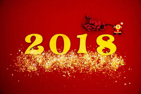 2018 happy New Year achtergrond viering kaart sprankelende decoraties rood — Stockfoto