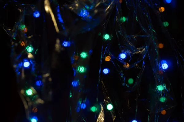 Verschwommen Bokeh abstrakten Hintergrund Fenster Nacht Licht Straße außerhalb Neujahr — Stockfoto