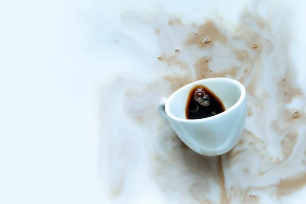 coffee white cup milk background streak foam smoke black one cappuccino inside copy space
