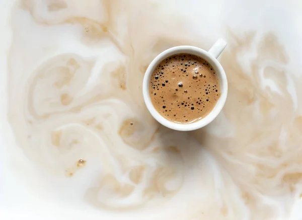 coffee white cup milk background streak foam smoke black one cappuccino inside copy space