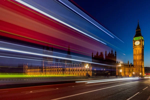 Big Ben Londra Notte Con Tipico Autobus Rosso Londra Chiamato — Foto Stock