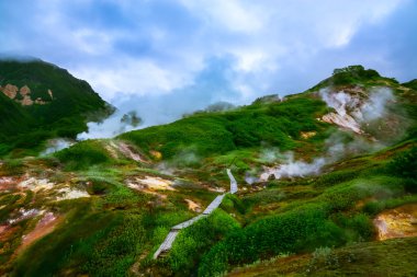 Efsanevi Valley, Geysers yaz aylarında. Kamçatka, Rusya Federasyonu