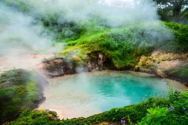 간헐천, Kamchatk의 전설적인 골짜기에에서 파란색 작은 호수 — 스톡 사진