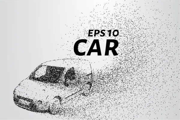 Автомобильная иллюстрация превращается в мелкие кусочки. Частицы вылетают из автомобиля в виде турбулентности . — стоковый вектор