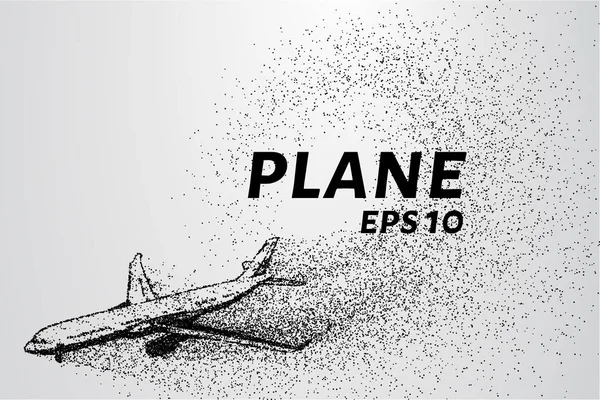 O plano das partículas. O avião sobe e o vento rasga pequenos pedaços. O avião dos pontos. Ilustração vetorial — Vetor de Stock