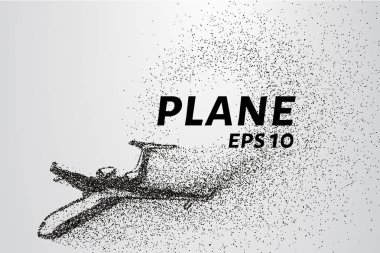 Parçacıkların düzlemi. Uçak tırmanıyor ve rüzgar küçük parçaları parçalıyor. Noktalardan düzlem. Vektör illüstrasyonu