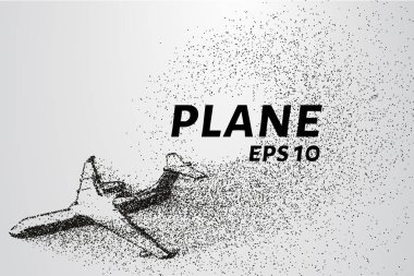 Parçacıkların düzlemi. Uçak tırmanıyor ve rüzgar küçük parçaları parçalıyor. Noktalardan düzlem. Vektör illüstrasyonu