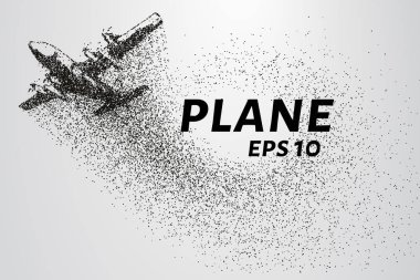 Parçacıkların düzlemi. Uçak tırmanıyor ve rüzgar küçük parçaları parçalıyor. Noktalardan düzlem. Vektör illüstrasyonu