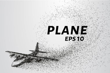 Parçacıkların düzlemi. Uçak tırmanıyor ve rüzgar küçük parçaları parçalıyor. Noktalardan düzlem. Vektör illüstrasyonu