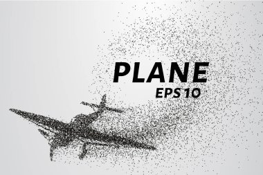 Parçacıkların düzlemi. Uçak tırmanıyor ve rüzgar küçük parçaları parçalıyor. Noktalardan düzlem. Vektör illüstrasyonu