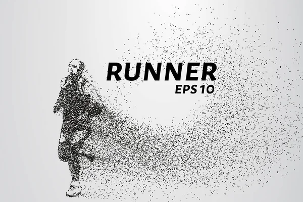 Parçacıkların koşucusu. Sporcu daireler ve noktalardan oluşur. Vektör illüstrasyonu