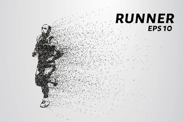 A részecskék Runner. A sziluettje a futó körök és pont áll. Vektoros illusztráció — Stock Vector