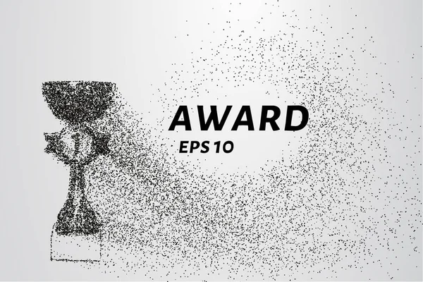 Parçacıkların ödülü. Spor kupası daireler ve noktalardan oluşur. Vektör illüstrasyonu