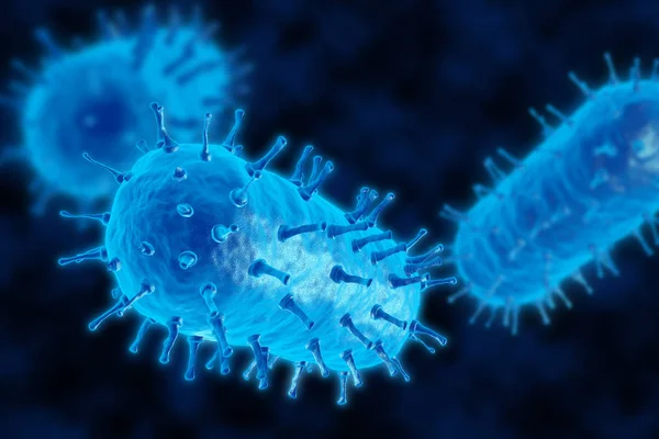 yakın çekim bir bakteri 3D render. Virüs yayılmasını arka plan