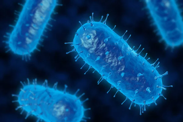 Baktériumok 3d render. Kék gömb alakú vírus stílus. Nézd a baktériumok Mikroszkóp alatt — Stock Fotó